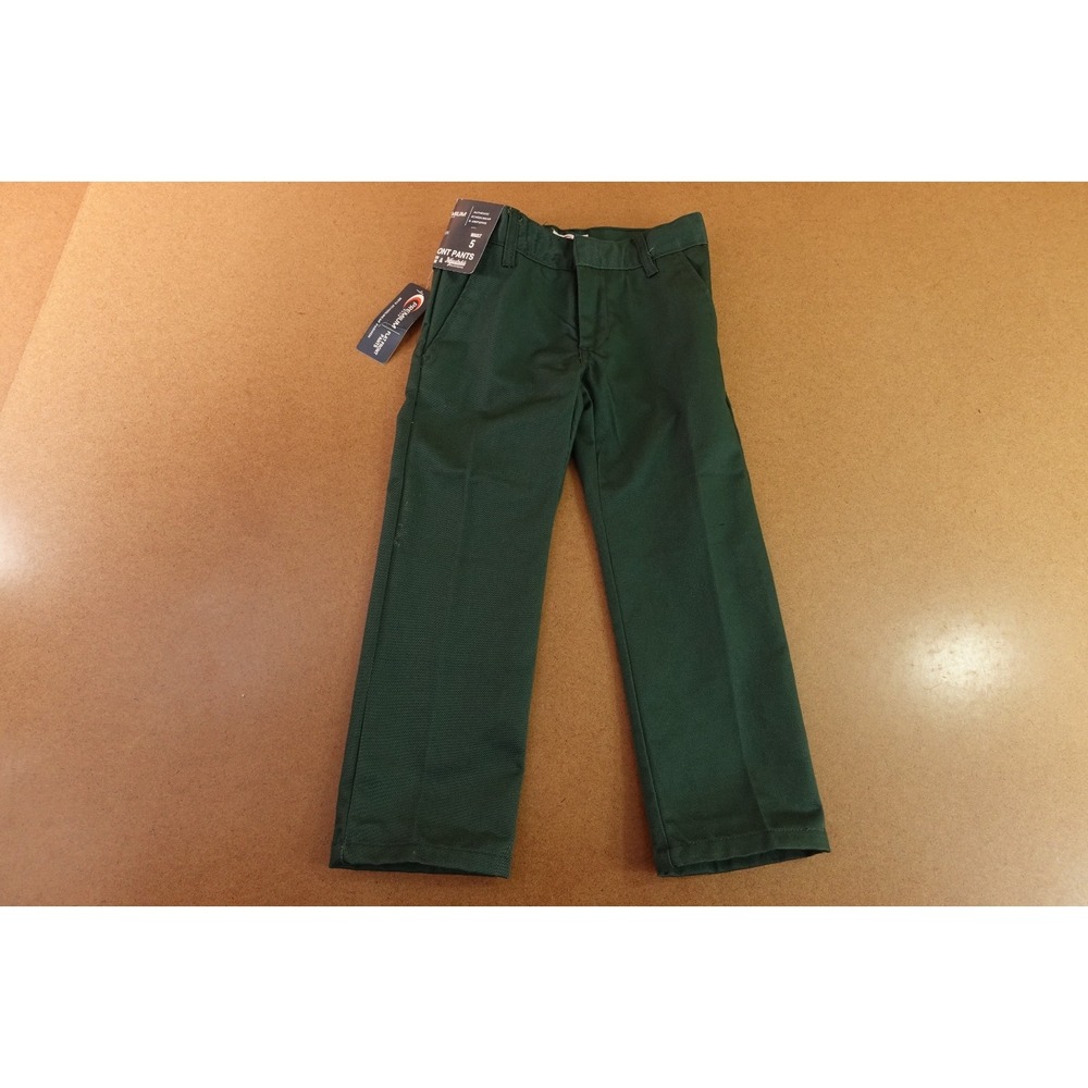 Premium Wear Boys Size 5 Green Uniform Flat Front Straight Leg Pants NWT